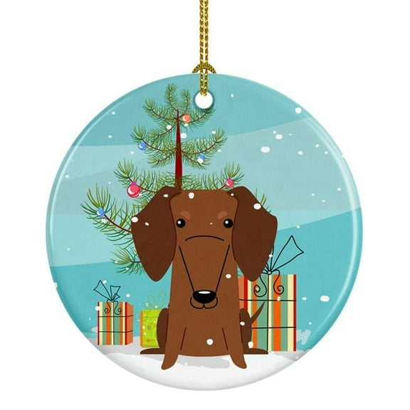 Carolines Treasures BB4255CO1 Merry Christmas Tree Dachshund Red Brown Ceramic Ornament