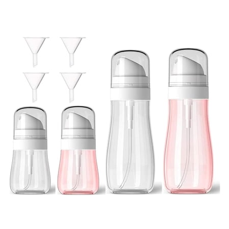 Travel Spray Bottle, 4Pcs 50ml / 100ml Fine Mist Spray Bottle Empty Clear Refillable Liquid Travel Containers Pump Bottle for Hand Sanitizer Alcohol Makeup Cosmetic Perfumes with 4 Funnels