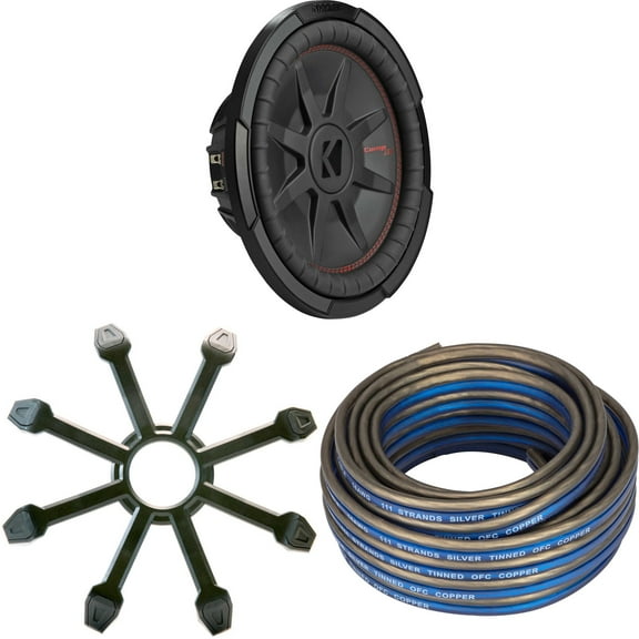 Kicker 48CWRT122 CompRT 12" Subwoofer, DVC, 2-ohm w/ Speaker Wire, Grill Bundle