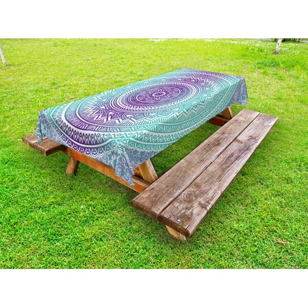 

Blue and Purple Outdoor Tablecloth Mandala Ombre Eastern Mystic Abstract Old Fashion Bohemian Native Cosmos Art Decorative Washable Fabric Picnic Table Cloth 58 X 84 Inches Purple by Ambesonne