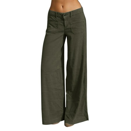 ZANZEA Womens Pants Low Waist Wide-Legged Front Pockets Trousers ...