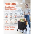thumbnail image 2 of Folding Grocery Cart with Dual Baskets Waterproof Liner Wheels 100 LBS Large Capacity Heavy Duty Laundry Basket for Shopping Camping Luggage, 2 of 6