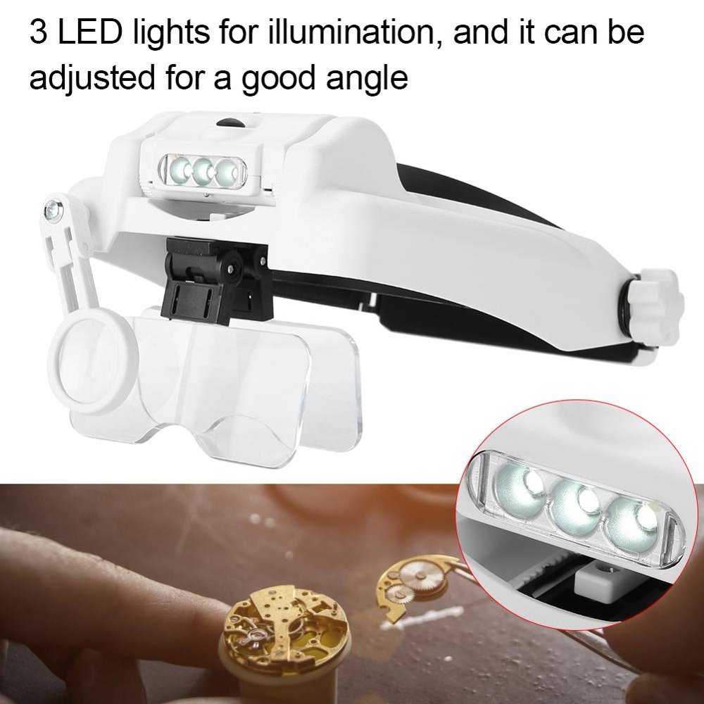 HERCHR USB Charging 3 LED Lights Headset Magnifier Jewelry Watches