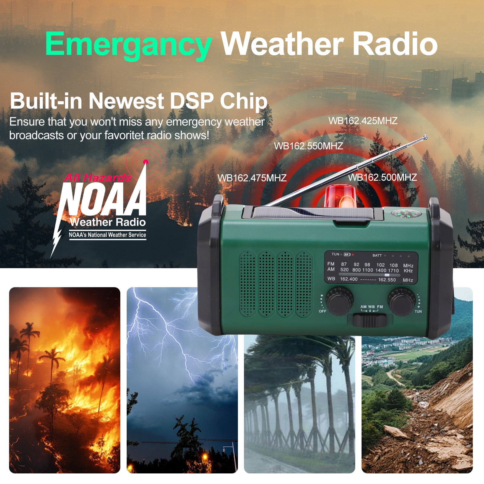 20000mAh Portable Hand Crank Solar Emergency Weather Radio with NOAA/AM/FM/ Type-C USB Phone Charging Radios/LED Reading Light/SOS/Compass for Outdoor Camping/Hiking/Travelling