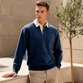 thumbnail image 5 of UDAUDU Mens Polo Shirts Long Sleeve Pullover Sweatshirts Color Block 2026 Fall Winter Contrast Collar Button Down Golf Shirt Dark Blue S, 5 of 5