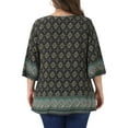 thumbnail image 3 of Agnes Orinda Women's Plus Size Bohe Tops Floral Print V Neck 3/4 Sleeve Dressy Top Casual Work Tunic Blouses 2X Black, 3 of 6