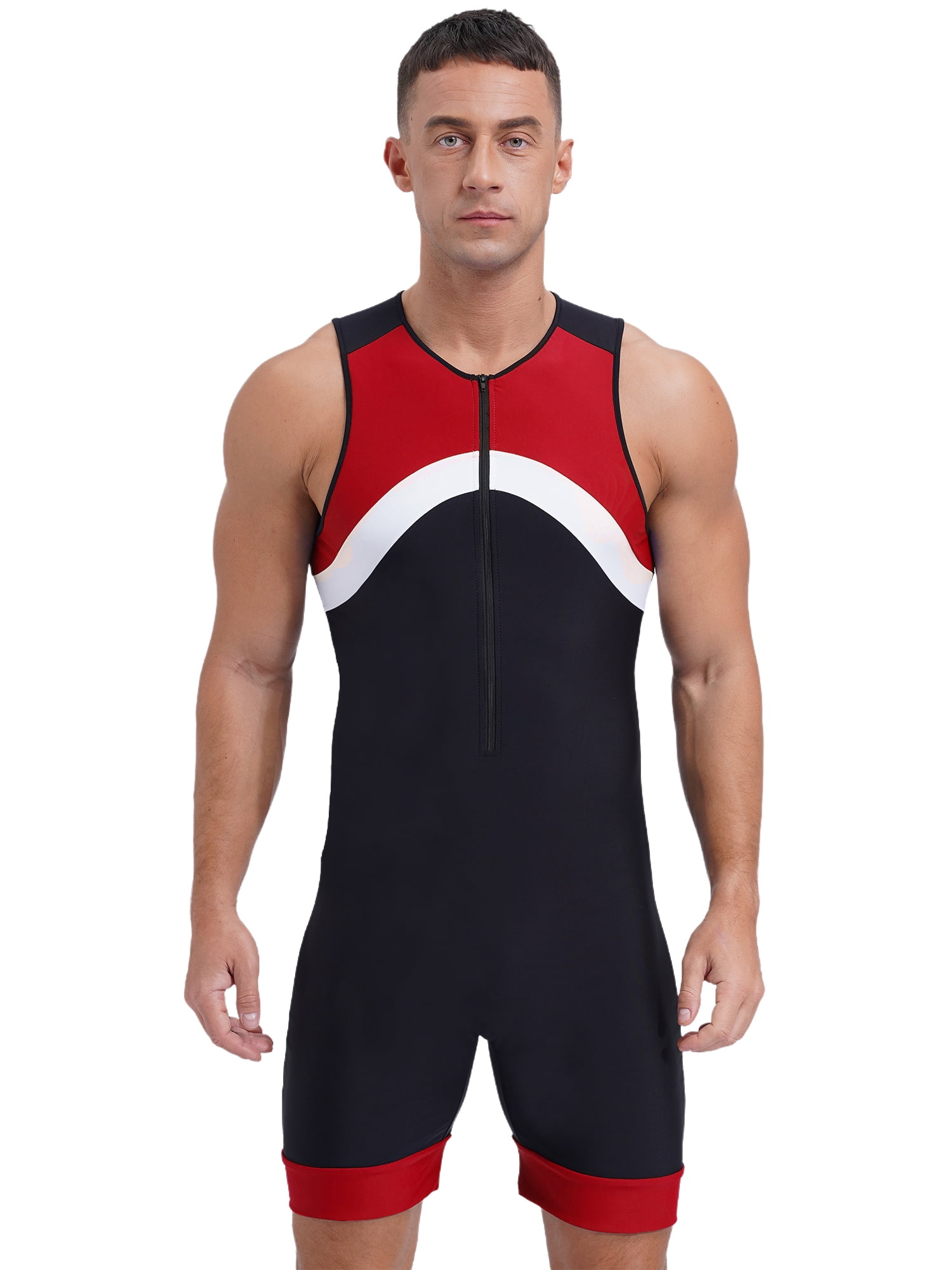 Rswnyirn Men Quick Dry One Piece Swimsuit Zipper Bathing Suit