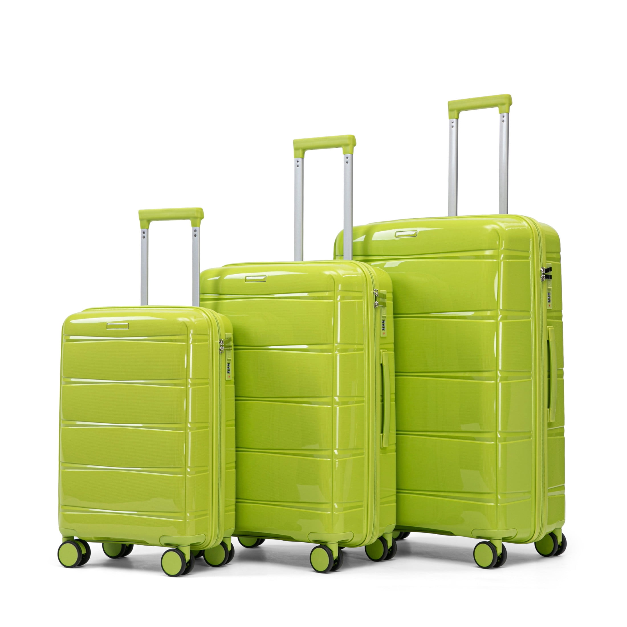 GDF Studio 3-Piece 20"/24"/28" PP Hardshell Travel Luggage Set with Spinner Wheels & Combination Lock, Green