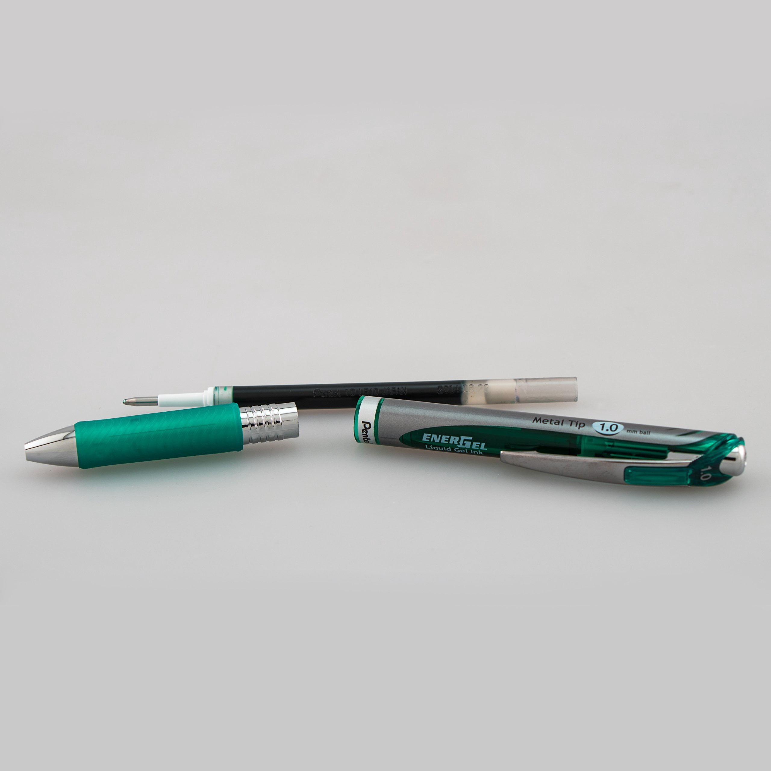 Pentel Gel Ink Pen, Retractable Gel Pen, Bold Point, Metal Tip, Green Ink, Box of 12 (BL80-D) 12 Pack 1.0mm