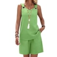 thumbnail image 3 of Women's Round Neck O-Ring Sleeveless Tank Top and Shorts 2 Piece Outfit Set Grass Green L, 3 of 7
