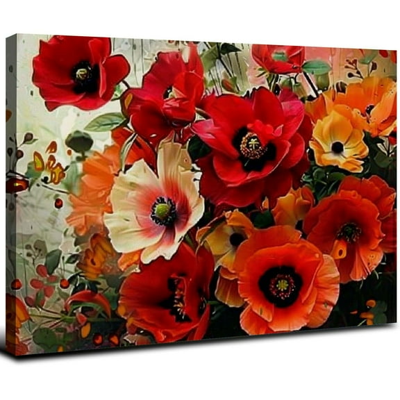 Acheng Red Poppy Flower Wall Art Rustic Floral Paintings for Girls Bedroom Decor Colorful Wildflower Pictures Canvas Prints Nature Poster Modern Artwork Bathroom Living Room Home Decorations 20x16inch