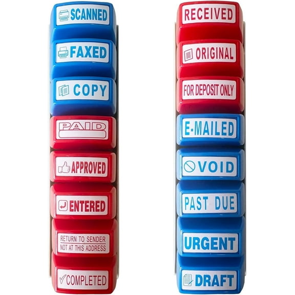 Zeokiar Self Inking Office Stamp Set for Approved Paid Completed Copy Faxed Scanned 16 PCS Stamps Busines Stamps Message Account Work Stamp