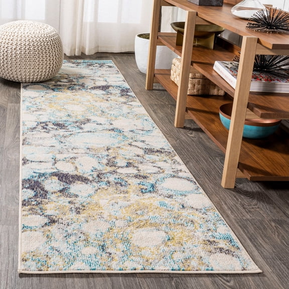 JONATHAN Y CONTEMPORARY POP 2 x 8 Runner Rug, Pebble Marbled Abstract - Blue/Beige, CTP113B-28
