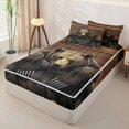 thumbnail image 2 of Erosebridal Rustic Grizzly Bear Pattern Zipper Full Size Comforter Sets with Fitted Sheet and 2 Pillowcases,Wooden Board Print Zipper Bedding Set,Brown Yellow Black,Reversible, 2 of 5