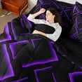 thumbnail image 4 of Manfei Purple Neon Light Twin Bedding Sets 7-Piece, Geometric Minimalist Bedding Comforter Set, Black Reversible Sheet Sets, Microfiber Bedroom Decor, 4 of 7