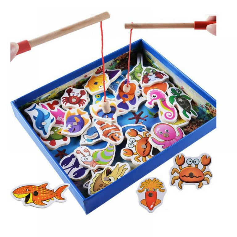 MAGAZINE Early Educational Toys Wooden Toys 32 Piece Set Magnetic Fishing  Game Table Game for Children Kid Party Favors Gift for Kids Playtime