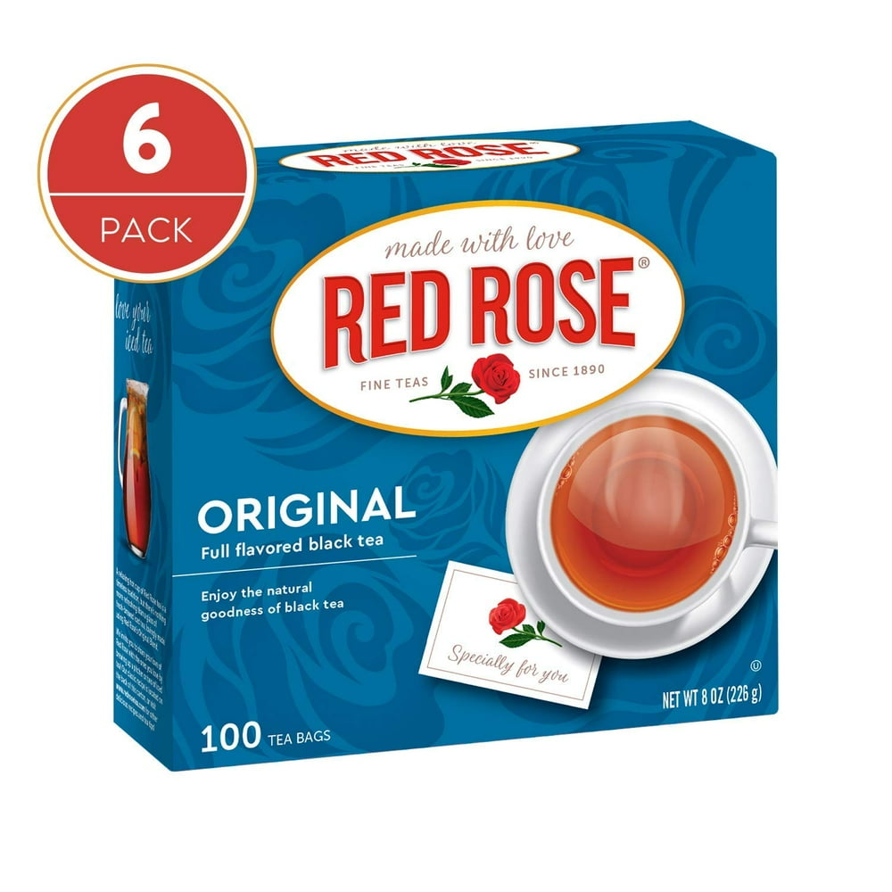 Red Rose Teas Black Tea, 6 Boxes of 100 (600 Tea Bags), Original Black