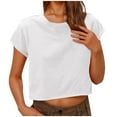 thumbnail image 2 of Htigea Clearance Women's Basic Crop Top Drop Shoulder T Shirt Half Sleeve Cropped Tee Crewneck Short Sleeve Casual Summer Solid Crop Tops Today Sales White,S, 2 of 6