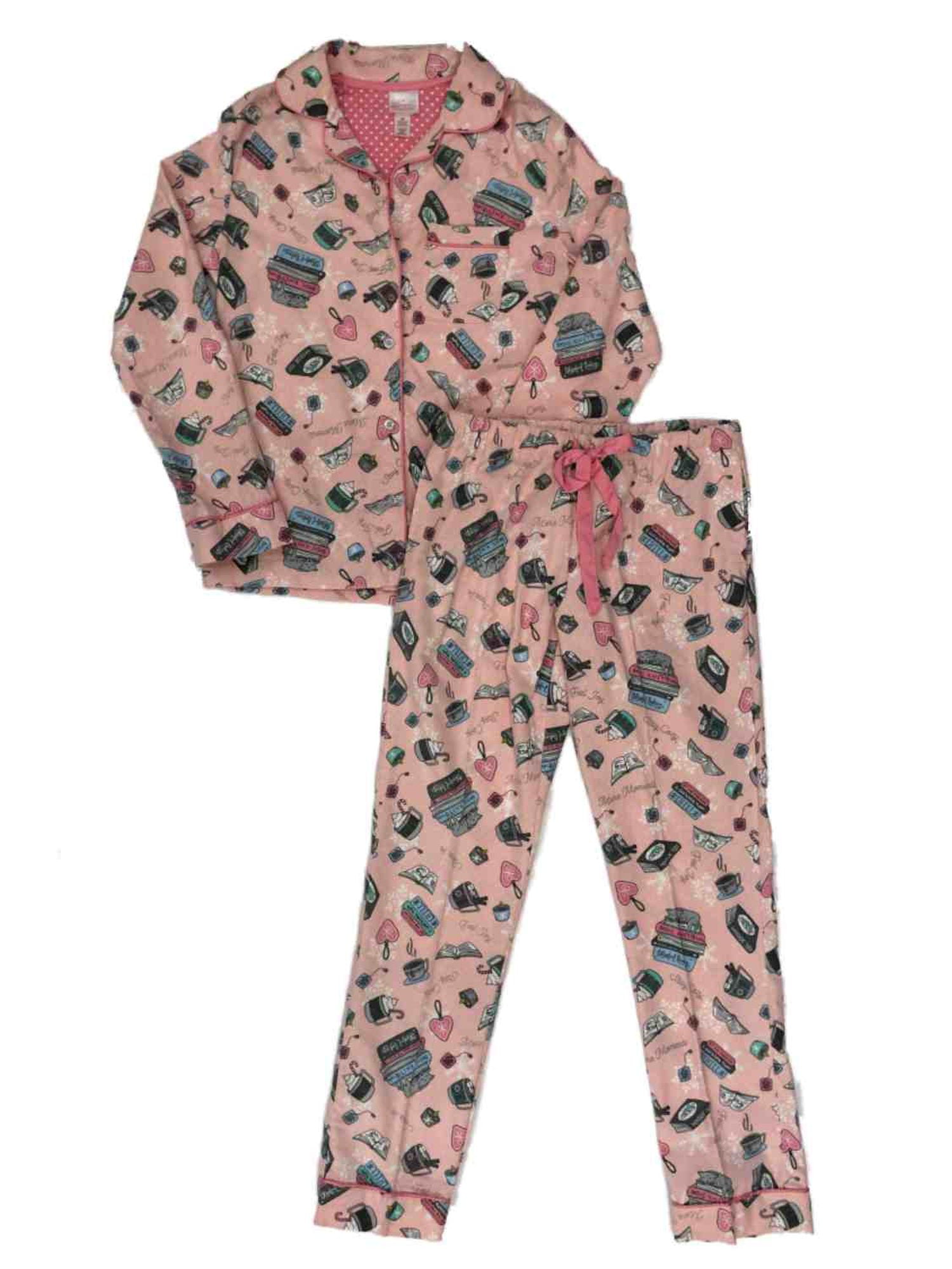 Womens Pink Flannel Kitty Cats & Cocoa Pajamas Holiday Sleep Set