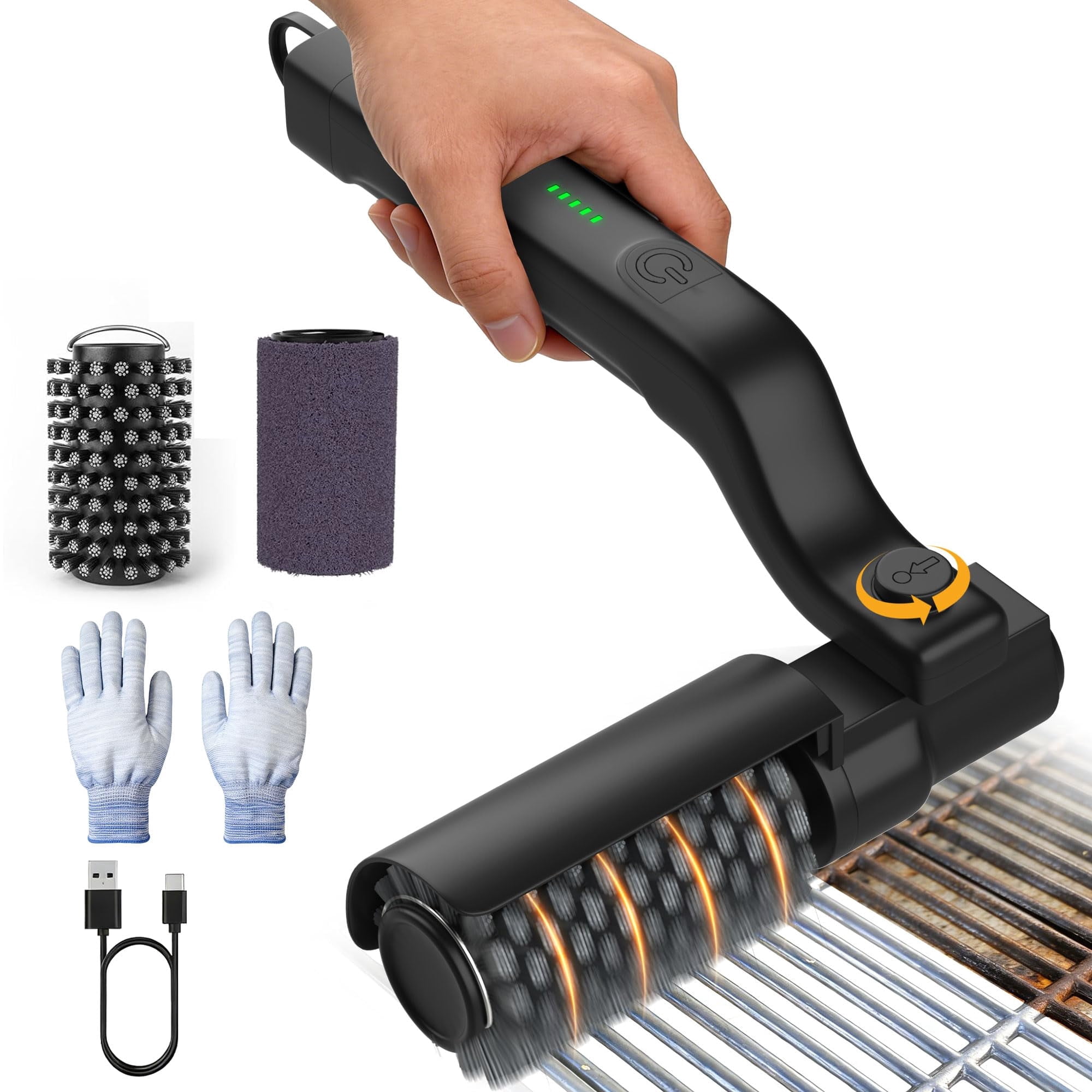 2600mAh Electric Grill Brush, Cordless Rechargeable Grill Cleaning Brush with Stainless Steel Brush Head, Cleaner for BBQ Grate