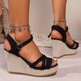 thumbnail image 3 of Rokment Beach Woven Platform Wedges Dressy Sandals for Women Summer Boho Rope Chunky High Heeled Strappy Dress Pumps Ladies Black Size 8, 3 of 6