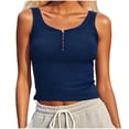 thumbnail image 3 of BiZtdJrK Ribbed Tank Tops for Women Crew Neck Sleeveless Button T Shirts Lightweight Stretch Yoga Tanks Fashion Casual Going Out Crop Top on Sale Blue XL, 3 of 10