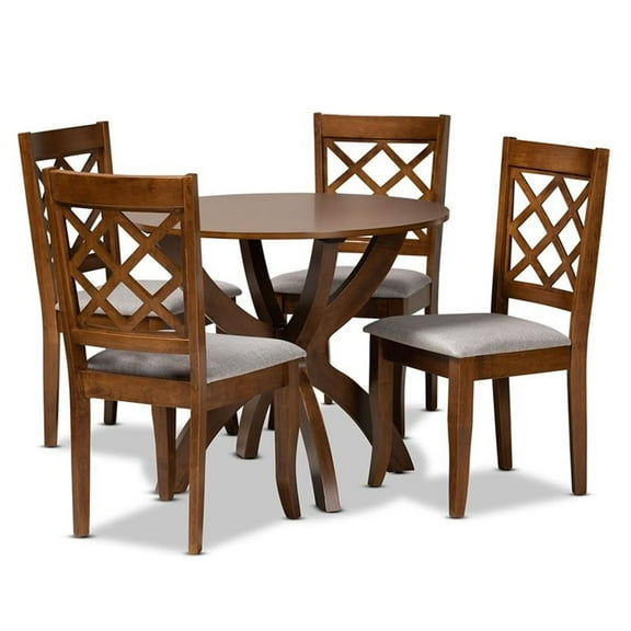 Bowery Hill Upholstered and Walnut Brown Finished Wood 5-Piece Dining Set