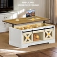 thumbnail image 4 of DWVO Farmhouse Lift Top Coffee Table with Storage & Sliding Door, Rustic Center Table for Living Room, White and Brown, 4 of 9