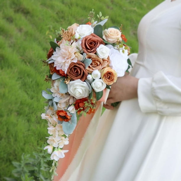 Champagne Cascading Bouquets for Bride,Rose Artificial Bridal Bouquet for  Boho Rustic Wedding Ceremony Anniversary - Walmart Business Supplies