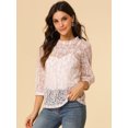 thumbnail image 2 of INSPIRE CHIC Women's 3/4 Sleeves Ruffle Mock Neck Sheer Lace Top, 2 of 6