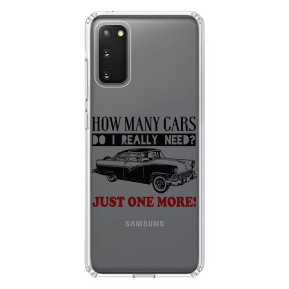 DistinctInk Clear Shockproof Hybrid Case for Galaxy S20 PLUS / 5G (6.7" Screen) - TPU Bumper Acrylic Back Tempered Glass Screen Protector - How Many Cars Do I Need? Just One More