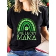thumbnail image 1 of 100% Cotton One Lucky Mama Irish Shamrock St Patrick's Day Rainbow T-ShirtFather's Day, Mother's DayCamisetas de verano para mujer, manga corta, cuello redondo, casual, lindo, con gráficos, camisetas, 1 of 6