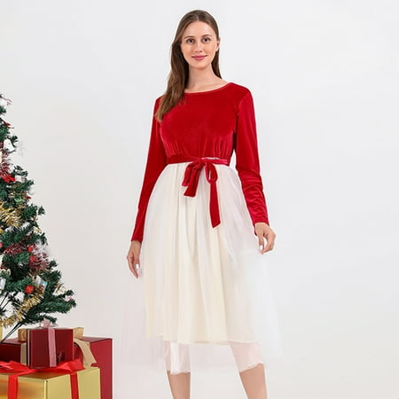 

DAETIROS Quick Drying Christmas Solid Beach Dress Parent-child clothing Red