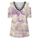 thumbnail image 2 of Gibobby Playera Corte clásico para MujerDamas Verano Casual Estampado misterioso Cuello en V Encaje Sin tirantes Mangas(Morado,CH), 2 of 5