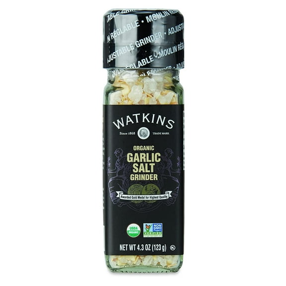 Watkins Organic Garlic Salt Grinder, 4.3 Ounce, 3-Pack