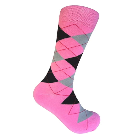 Pink with Gray and Black Color Mid-Calf Argyle Dress Casual Socks for Men