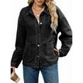 thumbnail image 3 of Chaqueta Vaquera de Otoño-Invierno para Mujer, Camisa de Larga con Botones, Abrigo Holgado de Moda con Bolsillos. Negro y Gris L, 3 of 9