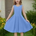thumbnail image 6 of Spazoro Little and Big Girls Dresses, Round Neck Solid Color Waist Cinched Sleeveless Stretchy Dresses for Girls Blue Size 9 T, 6 of 9