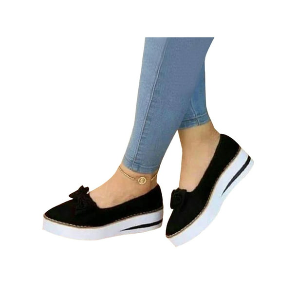 Og så videre Magnetisk foder Fangasis Womens Wedges Platform Loafers Pumps Ladies Bowknot Slip On  Comfort Deck Shoes - Walmart.com