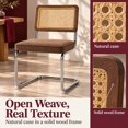 thumbnail image 3 of Coffee Linen Modern Rattan Dining Chairs Set of 4, Cane Back, Dinning Chairs, Sillas de Comedor, Upholstered Mid Century Modern Dining Room Chair, Chrome Metal Kitchen Chair, 3 of 9