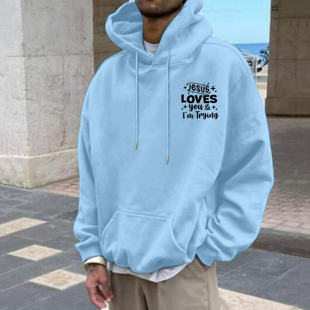 MHFRRA Sudaderas y Sudaderas para Hombre, Informales, Holgadas, con Estampados para Otoño E Invierno Azul claro
