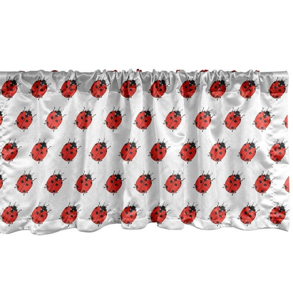 Ambesonne Ladybugs Valance Pack of 2, Depiction of Insect Beauty, 54"X12", White Vermilion and Black