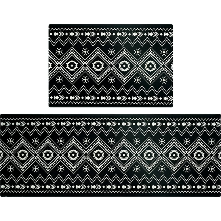 Tyrot Black Boho Aztec Kitchen Mats Set of 2 Cushioned Anti Fatigue Floor  Mat Western Kitchen Rugs Farmhouse Style Non Slip Waterproof Comfort Padded