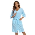 thumbnail image 3 of Women Zipper Front House Coat Waffle Soft Dress Gown Short Sleeve Belt Robe Zip up Bathrobes Short Nightgown with Pockets, S-2XL, 3 of 7