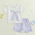 thumbnail image 2 of 18 Months Girl Clothes Short Sleeve Graphic Toddler Baby Girl Back To School Outfit Apple Short Sleeve Shirt Top Ruffled Shorts Set Cute Girls Summer Clothes, 2 of 6