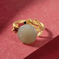 K-KED Green Jade Lotus Rings Women Delicate Jewelry Natural Adjustable Ring 925 Silver