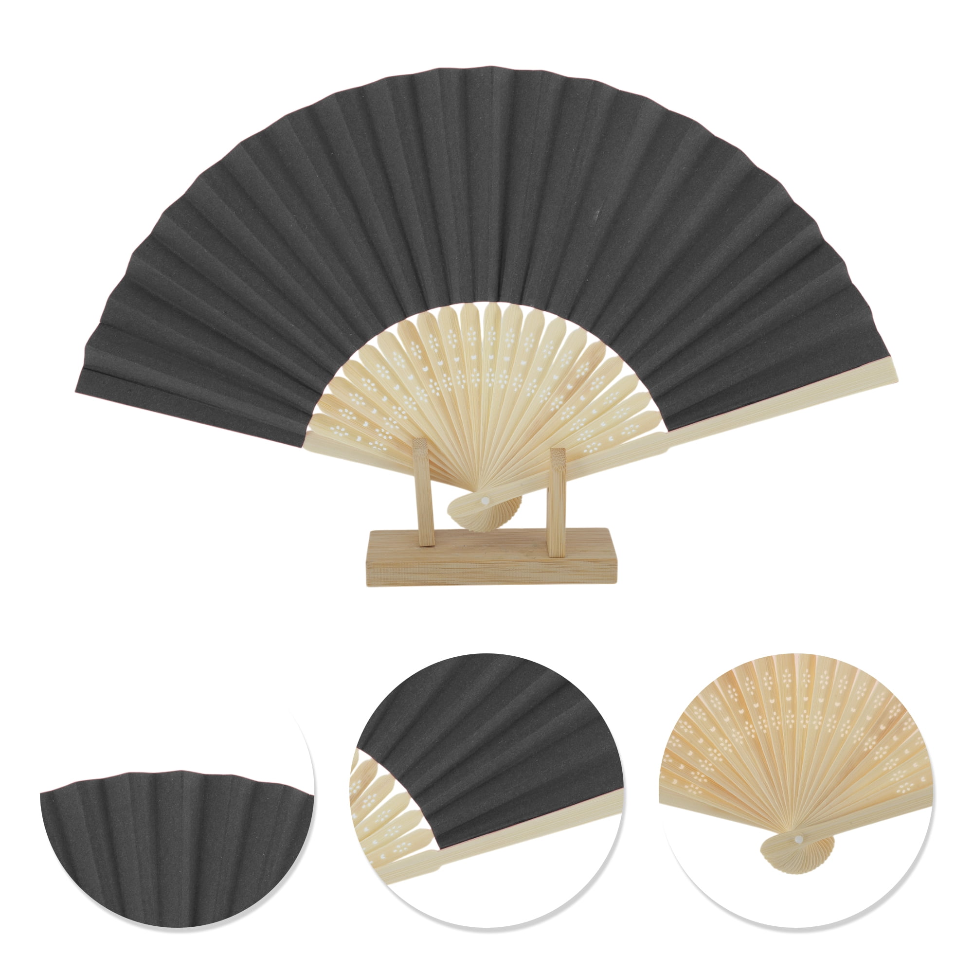 Unique Bargains Portable DIY 7-Inch Blank Folding Fan 1 Pc Black