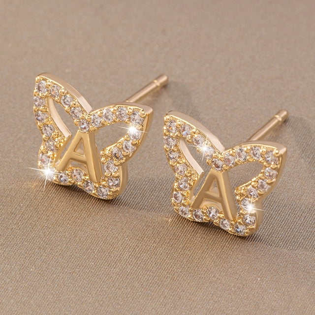 Pendientes sencillos con inicial A y un dulce encanto, pendientes de mariposa con circonitas con incrustaciones de cobre y pendientes explosivos