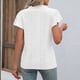 thumbnail image 4 of Blusa de manga corta con cuello en V y volantes para mujer Blusa holgada de color puro con ojales Blusa de moda de verano Blanco M, 4 of 6