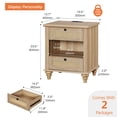 thumbnail image 3 of Set of 2 Light Oak Nightstands with Charging Station & Drawers, Rattan Side Table for Living Room, 3 of 8